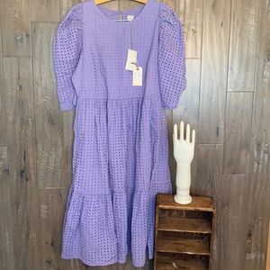 NWT A New Day Eyelet Lace Cottagecore Lavender Balloon Sleeve Dress XL